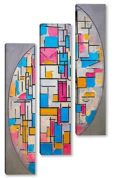 Модульная картина Композиция овальная с цветными плоскостями 1