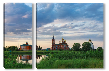 Модульная картина The temple of Nicholas the Wonderworker on the bank of the river.	