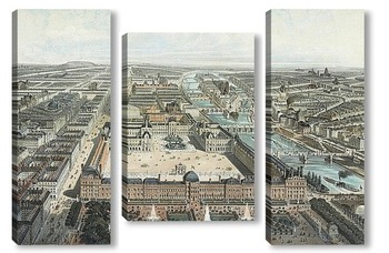 Модульная картина Современный Париж. Тюильри, Лувр и улицей Риволи, вид из сада Тюильри