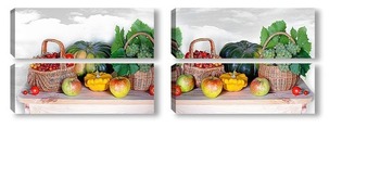 Модульная картина Осенняя панорама с фруктами и овощами