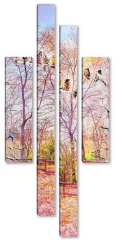 Модульная картина Деревья и птички