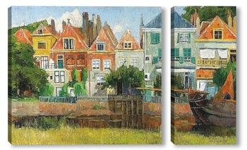 Модульная картина Дома на  канале, Голландия