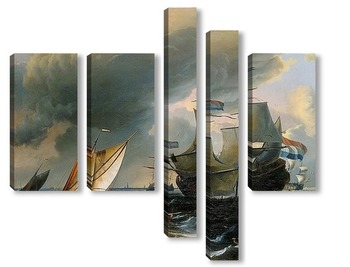 Модульная картина Голландские корабли в шторм близ Амстердама