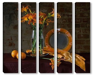 Модульная картина Про рыжие лилии и два апельсина