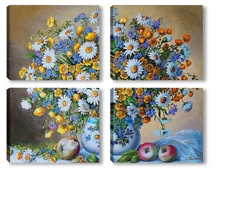 Модульная картина Букет цветов в фарфоровой вазе.
