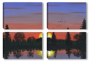 Модульная картина Закат на озере