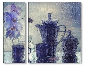 Модульная картина Кофе дождливым утром