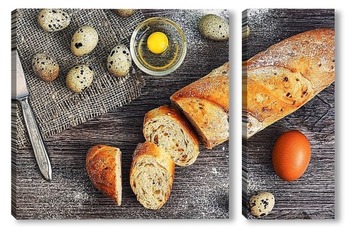 Модульная картина Натюрморт с хлебом и перепелиными яйцами. 