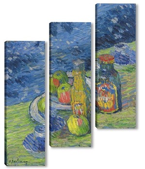 Модульная картина Натюрморт с бутылками и фруктами