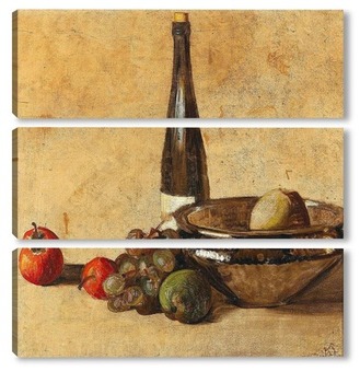 Модульная картина Натюрморт с бутылкой вина и фруктами