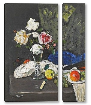 Модульная картина Натюрморт с фруктами и розами в бокале