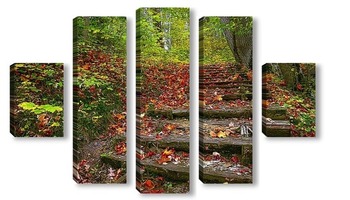 Модульная картина лестница в осеннем лесу