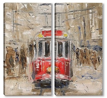 Модульная картина Трамвай на заснеженной улице