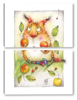 Модульная картина Кот с яблоками
