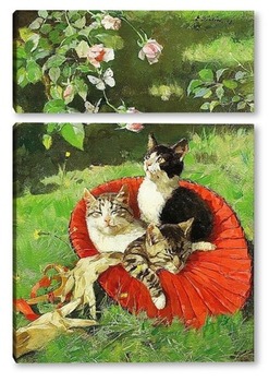Модульная картина Три кота в шляпе