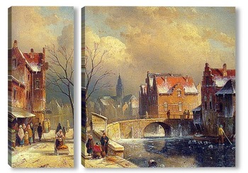 Модульная картина Улица и городской канал зимой