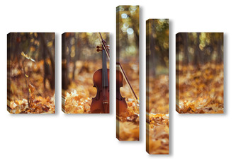 Модульная картина скрипка в осеннем лесу