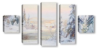 Модульная картина Зимний пейзаж с видом на коттеджи