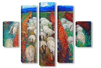 Модульная картина Овцы в винограднике