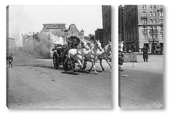 Модульная картина Пожарный насос на лошадиной тяге на Даун Стритт,1910г.
