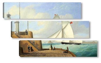 Модульная картина Старый маяк,вход в гавань