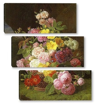 Модульная картина Пионы,розы и другие цветы на выступе