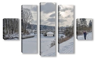 Модульная картина Зима в Павловске. Висконтиев мост.