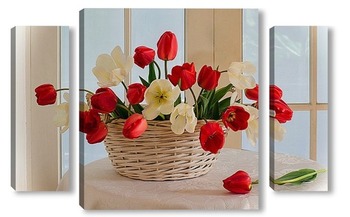 Модульная картина Корзина полная тюльпанов