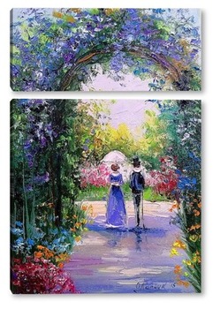 Модульная картина Прогулка в цветущем саду