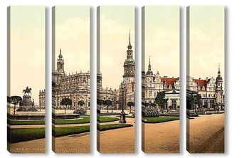 Модульная картина Церковь и Королевский замок, Старый город, Дрезден, Саксония, Германия.1890-1900 гг