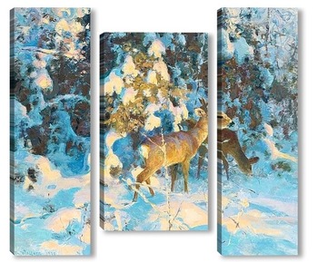 Модульная картина Косуля в снежном лесу