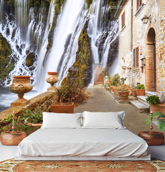 Фотообои Водопад в старинном городе