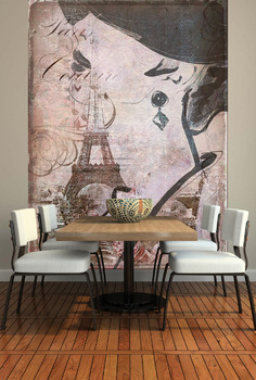 Фотообои на стену Эйфелева башня с тюльпанами