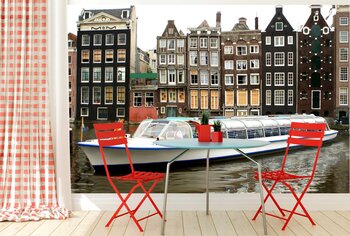 Фотообои на стену Амстердамские дома, отражающиеся в воде